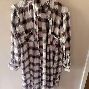 Long Plaid Button Down Cardigan